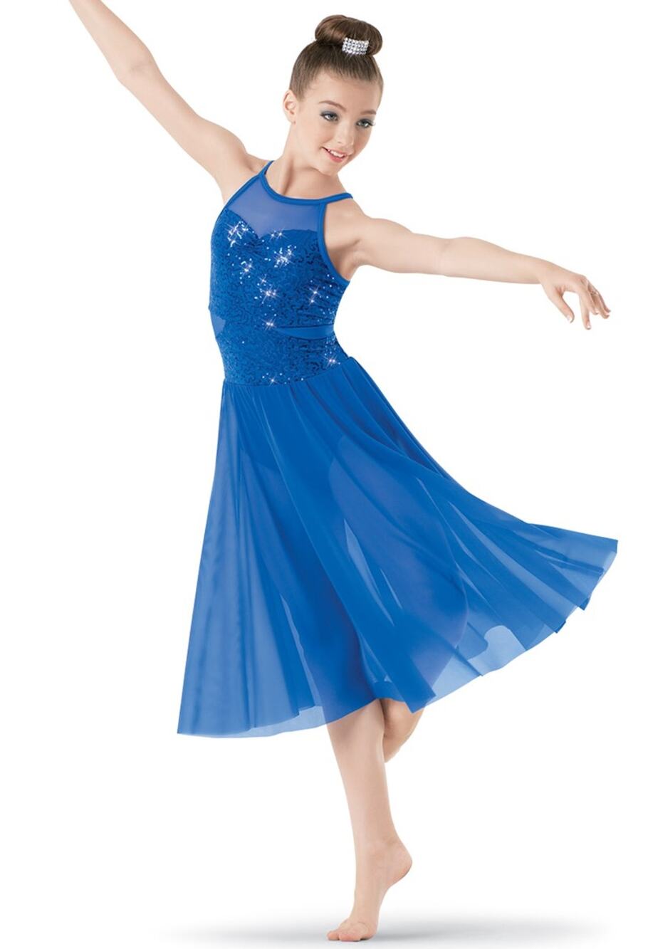 Dance Costume Weissman 9876 Medium Adult Blue Dress Lyrical Sequin